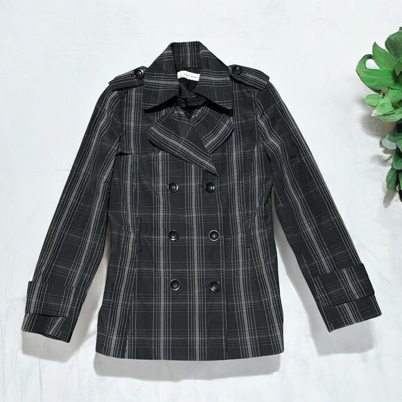 Zara Outer Shell Jacket Women’s Size Small Black Grey Plaid Button Front Pockets - Picture 1 of 4